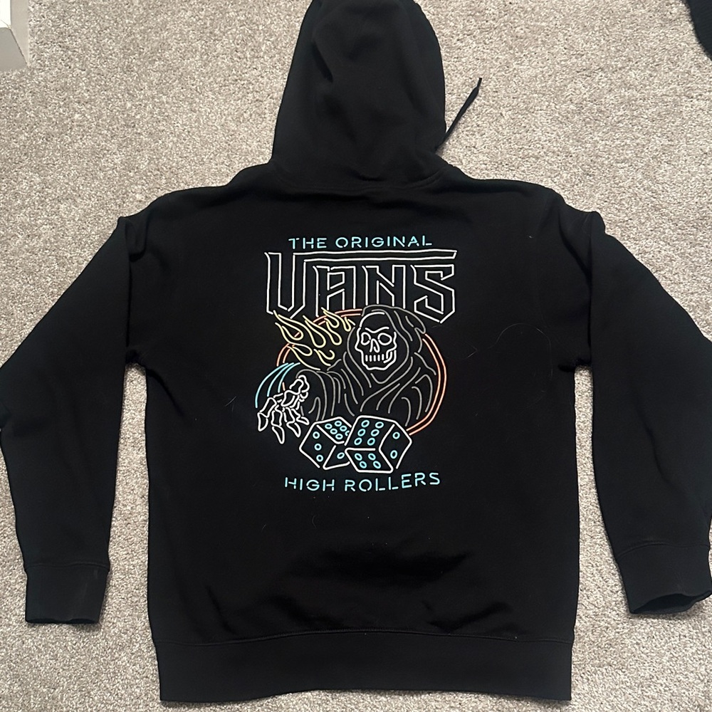 Vans Black Hoodie with Skull and Dice Graphic